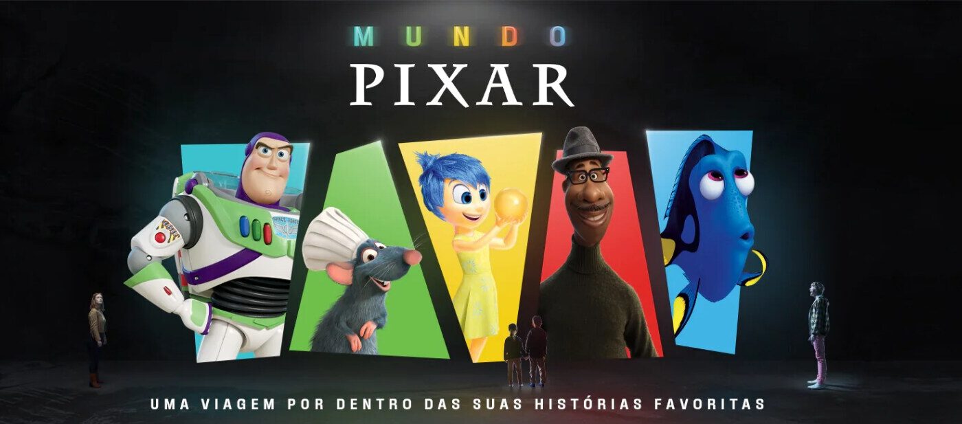 Official Mundo Pixar immersive experience artwork with Pixar characters
