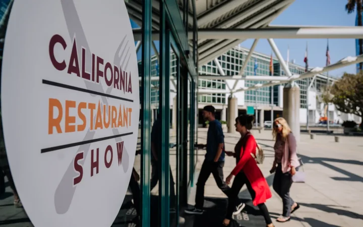 Venue exterior with California Restaurant Show banners