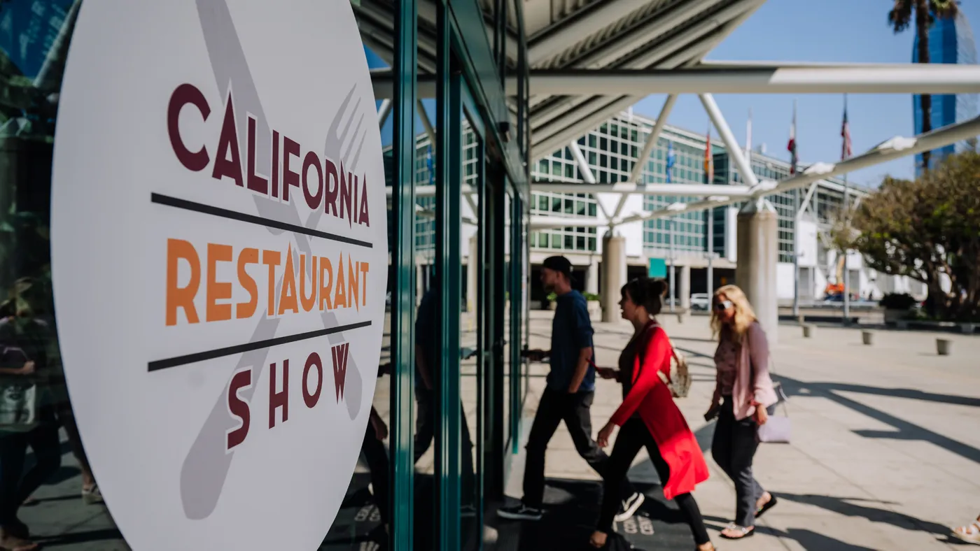 Venue exterior with California Restaurant Show banners