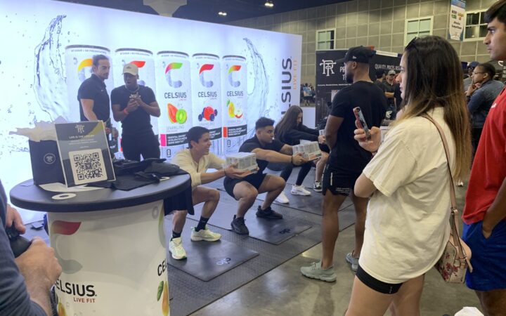 Drinks brand booth with crowd sampling
