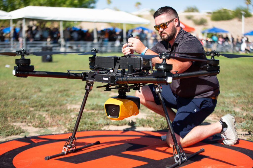 Survey drone on an outdoor landing pad