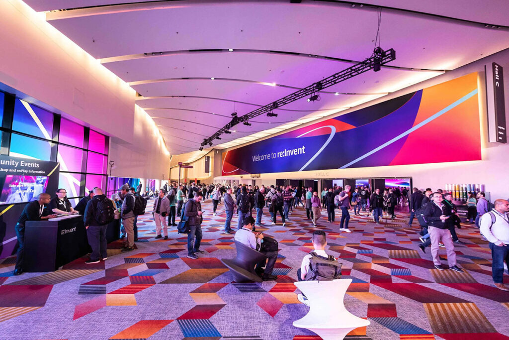 Expo hall with large LED walls
