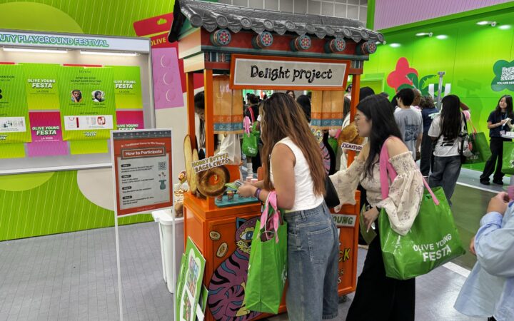Fans interact with the Delight Project snack cart at Olive Young Festa LA 2026