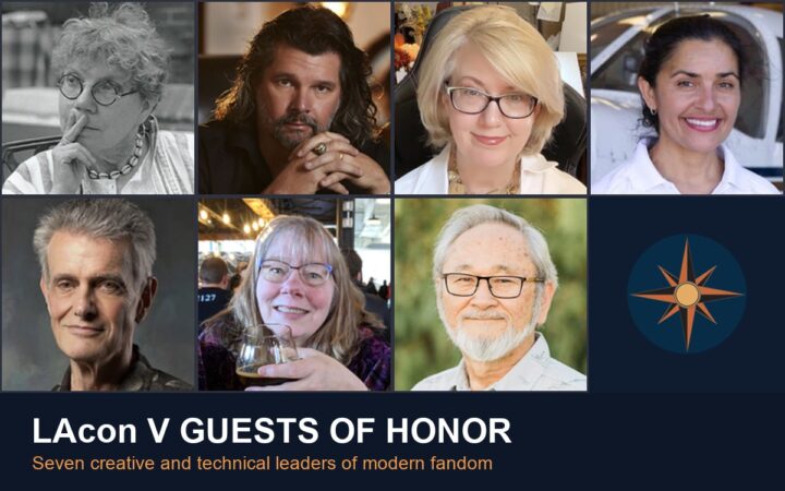 Portrait collage of seven LAcon V Guests of Honor