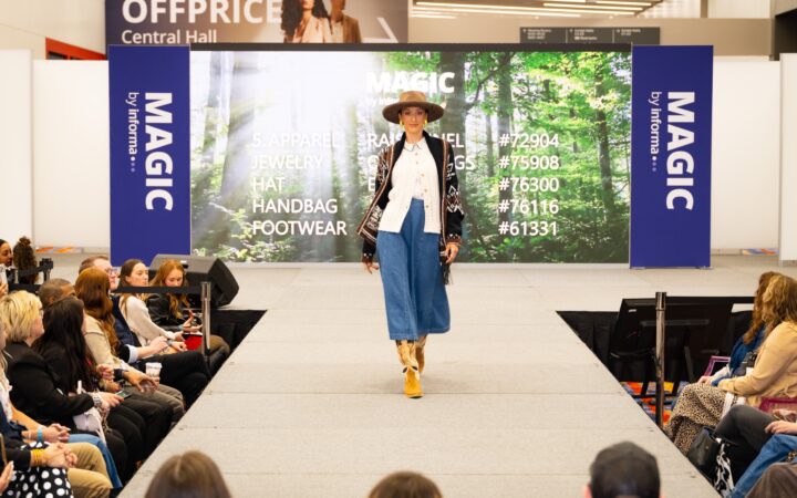A model walks the runway before buyers at MAGIC by Informa Las Vegas