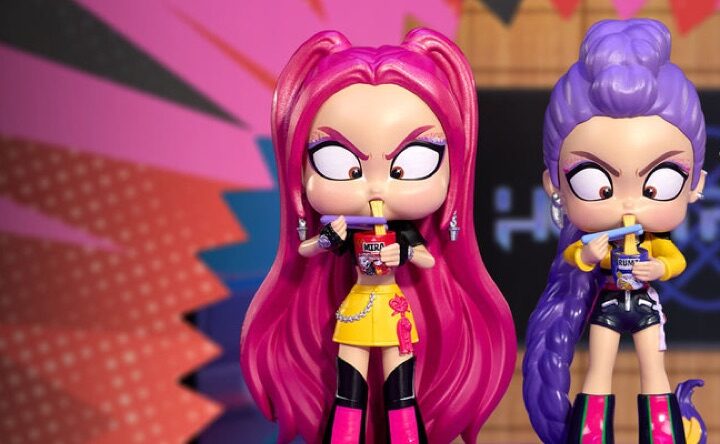 Three colorful KPop Demon Hunters collectible figures from Mattel Creations