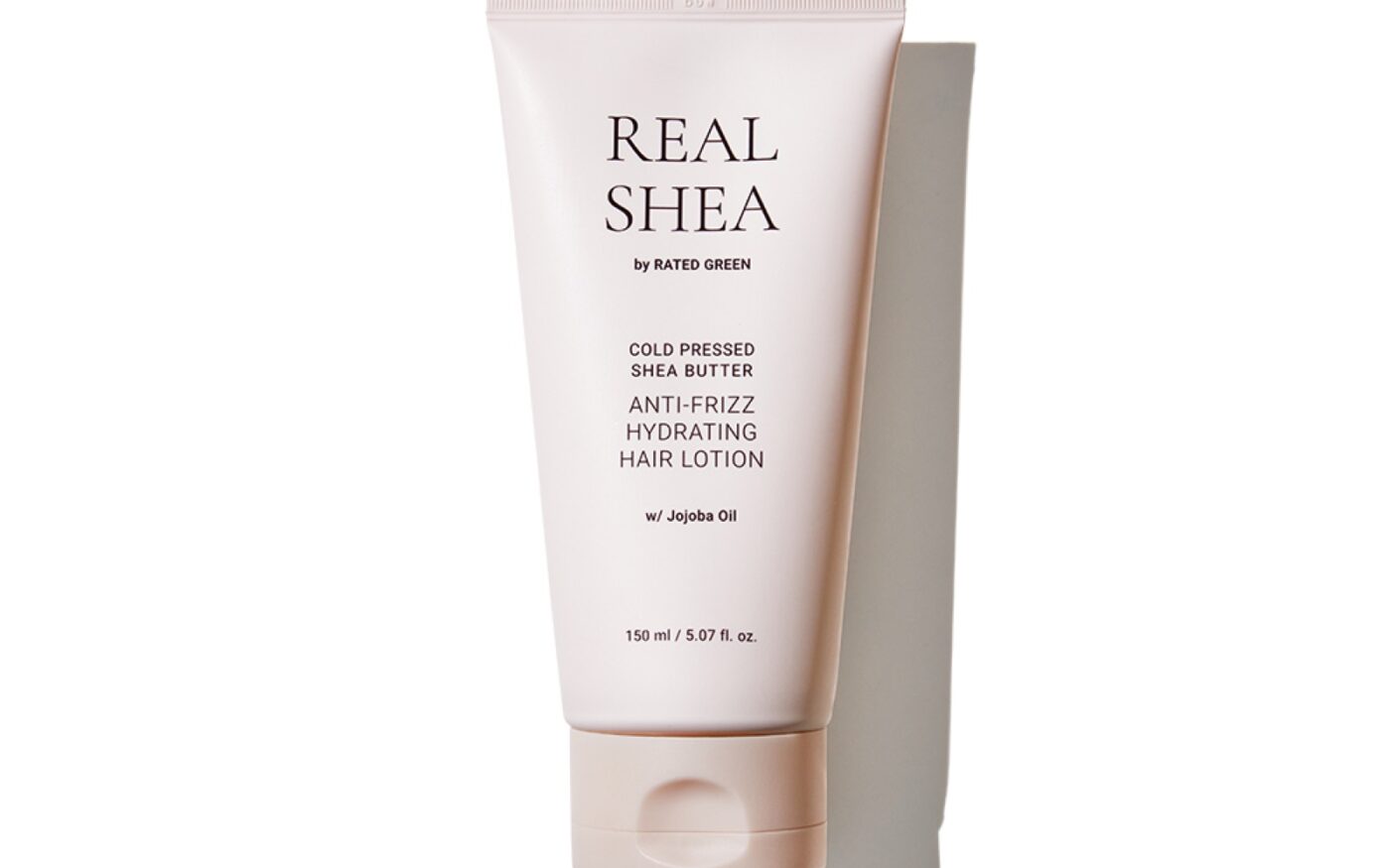 RATED GREEN Real Shea anti-frizz hydrating hair lotion on a white background