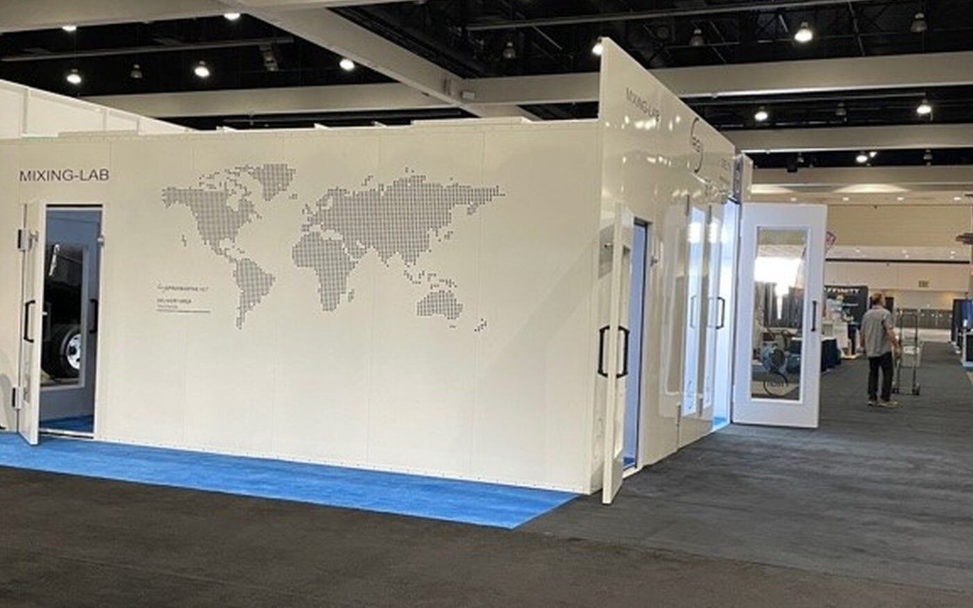 Exhibitor booths on the Los Angeles Build Expo floor