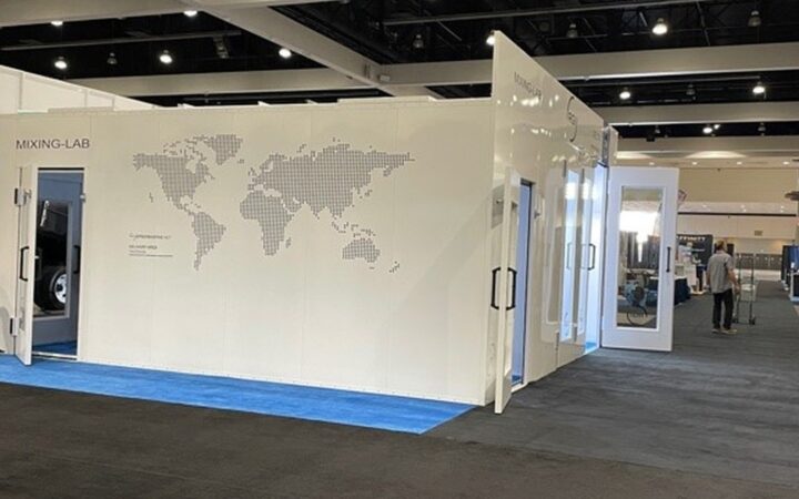 Exhibitor booths on the Los Angeles Build Expo floor