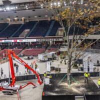 Outdoor power equipment and landscaping demonstration area at Equip Exposition