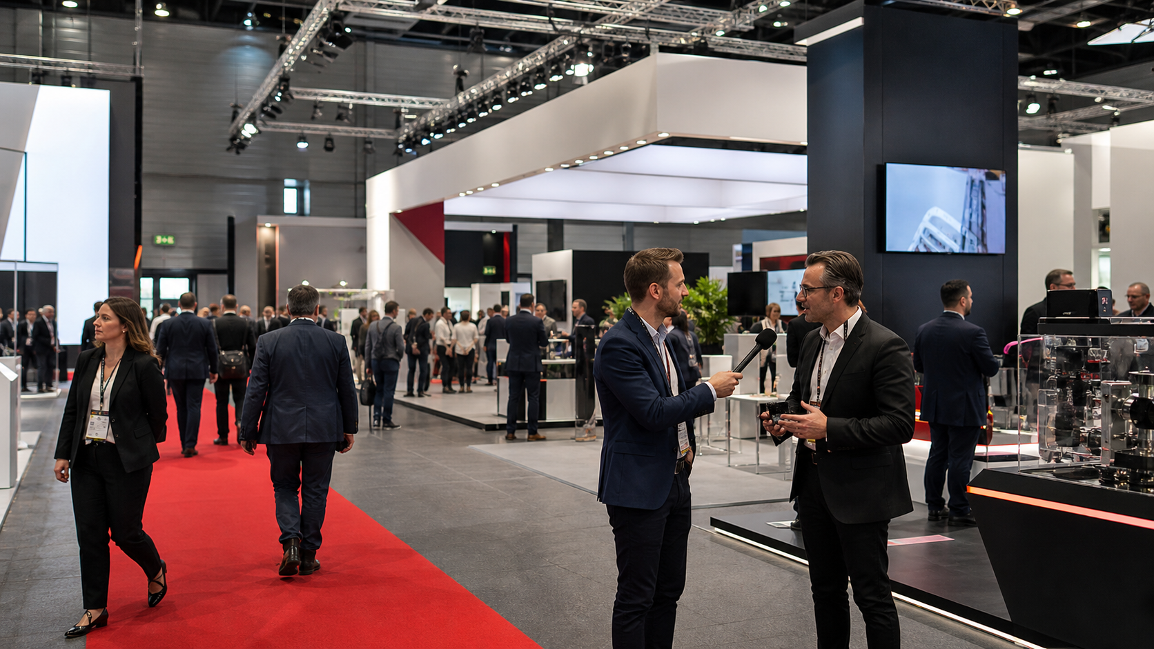 ShowFloor.TV editorial interview on a busy professional exhibition floor